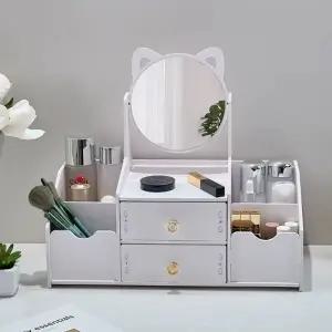 거울 화장품 수납 정리대 메이크업 화장대 필수 아이템