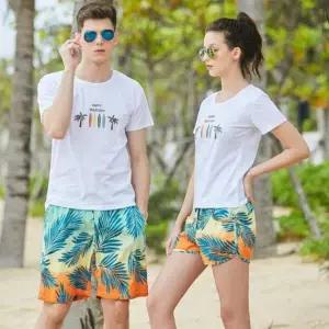야자수 수영복 남녀공용 커플 상하의 세트 래쉬가드