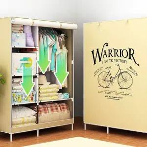 아도라하우스 조립식 슬릭 커튼 패브릭 간이 옷장 더블