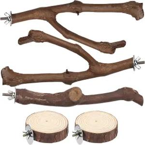 모고코 5PCS 버드 퍼치 내추럴 우드 포도 스틱 스탠드 3개의 발 갈기 포크 잉꼬 츄잉 2개의 앵무새 브랜치