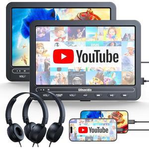 고나비디오 11인치 차량용 휴대용 DVD 플레이어 HDMI 입력 5시간 배터리 2개의 헤드폰 듀얼 카 지원 동기화 화면 USB TF 카드 동일다