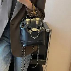 (색상 화이트)여성 여자 레더 소재 체인 스트랩 미니 숄더백 백팩 배낭 가방