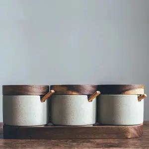 오아픽 11번가 일본식 도자기 우드 조미료통 세라믹 양념통 세트