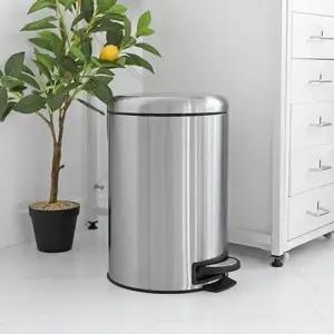 ( )무소음 클로징 밀폐 커버 스텐 원형 페달 휴지통 12L 주방 쓰레기통 화장실 분리수거함
