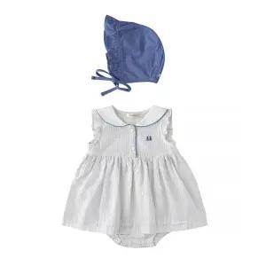 [M밍크뮤D] 26SS (BL)스트라이프세일러바디슈트 모자보넷세트 (3631260408) 출산준비물/신생아선물/배내수