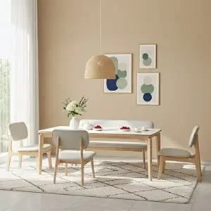 [텐스페이스]보루네오 조금낮은 1800식탁 6인테이블세트(의자3+벤치1) BTR6040R (착불)