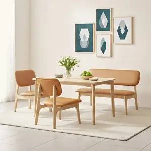 [텐스페이스]보루네오 낮은 1400원목 식탁 테이블세트(의자2+벤치1) BTR6044R (착불)