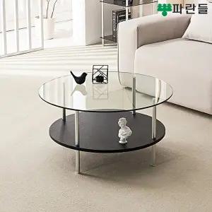 [파란들][착불배송] 파란들 원형 800 강화유리 블랙선반 2단 소파테이블 거실테이블