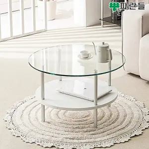 [파란들][착불배송] 파란들 원형 650 강화유리 화이트선반 2단 소파테이블 거실테이블
