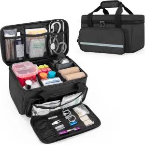 커미오 소형 구급 가방 비어 있음 가족 상자 가정 및 여행용 의약품 보관 정리함 검은색 (특허 출원 중)