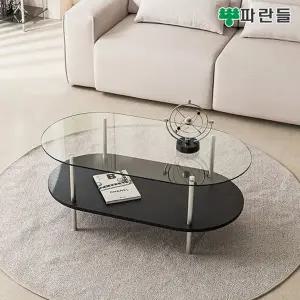 [착불배송] 파란들 타원형 1200 강화유리 블랙선반 2단 소파테이블 ...