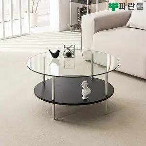 [착불배송] 파란들 원형 800 강화유리 블랙선반 2단 소파테이블 거...