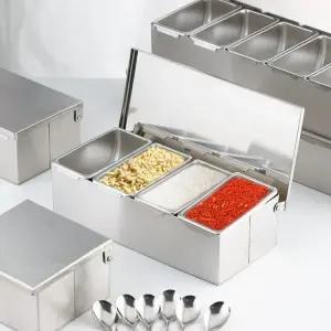 스텐 양념통 다대기통 소스 보관통 주방용기 견고한 304 소형 4칸 스푼 4개 포함