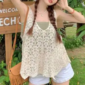 수영복 커버업 나시 니트 그물 니트 여름 슬리브리스 시스루