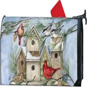 스튜디오 M 장식용 메일랩 표준 크기 6.5 x 19 인치 우편함 날씨 저항 비닐 레드 브라운 블루 겨울 새에