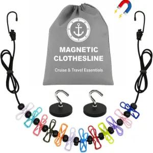 마그네틱 여행용 빨랫줄 - 크루즈 선박 필수품 및 2026 긁히지 않는 후크 포지셔닝 비드 12개의 미끄럼