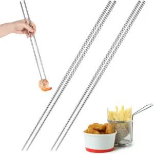 논슬립 나사산이 있는 스테인리스 스틸 젓가락 2쌍 냄비 국수 요리 튀김(은색)에 재사용 가능한 15.3인치