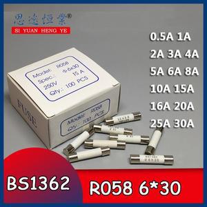 고속 융합 세라믹 퓨즈 6x30mm R058 100 V 0.5A 1A 2A 3A 4A 5A 6A 8A AMP 튜브 250 개박스
