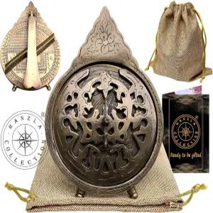 한즐라 컬렉션 황동 아랍 달력 책상 아스트롤라베 해상 항해 점성술 지구본 스탠드 및 황마 가방 해리 홈