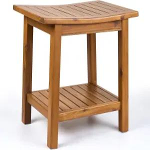 우폴라나 야외 샤워 벤치 20인치 솔리드 아카시아 우드 스툴 방수 시트 욕실 수납 선반 포함 - SB001V