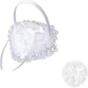 결혼식용 LHCHGEN 레이스 베개 흰색 웨딩 링 베어러 하트 모양 쿠션 결혼식 약혼 제안 반지 홀더 ( 2)