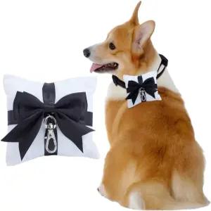 DELORIGIN 7.9인치 개 반지 운반자 결혼식 베개 쿠션과 걸쇠가 있는 목걸이용 약혼 제안 파티