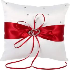 타이나자 웨딩 링 베개 8 x 인치 베어러 레드 홀더 쿠션 보크노트 얼룩 더블 하트 다이아몬드 결혼식용