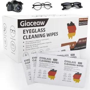 안경용 렌즈 물티슈(500개) 미리 적신 청소 물티슈 긁힘 방지 및 줄무늬 없음 개별 포장 카메라 선글라스