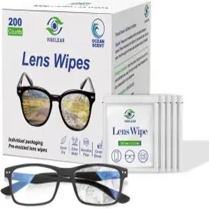 안경용 VisClear 렌즈 물티슈 200 카운트 추가로 촉촉한 개별 포장 안경 클리너 긁힘과 긁힘으로부터 안전