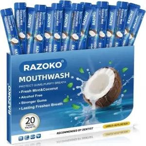 라조코 구강 청결제 여행용 사이즈 휴대용 신선 민트 패킷 알코올 및 불소 프리 일회용 관리 스트립(0.41