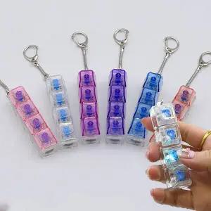 일자형 4구 LED 불빛 클리커 딸깍이 키보드 장난감 피젯토이 키링