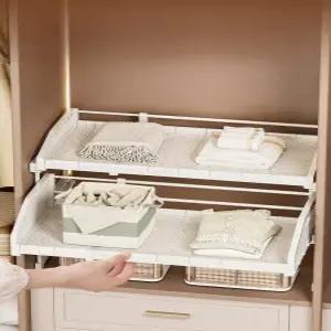 길이조절 슬라이딩 선반 서랍형 조립식 다용도 옷장칸막이