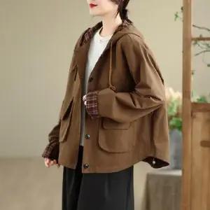 여사친 가을 야구 잠바 후드 코트 체크 투포켓 트렌치 1PICK3