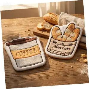 커피 빵 자수 패턴 면 주방 손 닦는 걸이용 타월 욕실 세면 행주