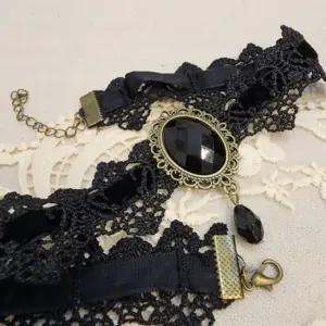 초커 북유럽 보석 블랙 메탈 목걸이 벨벳 레이스 북유럽풍 검정 할로윈 파티