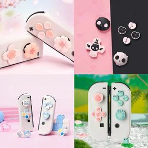 핑크 사쿠라 실리콘  D 패드 크로스 단추 ABXY 키 스티커 스킨 케이스 스위치 Oled NS 조이콘  스틱 그립