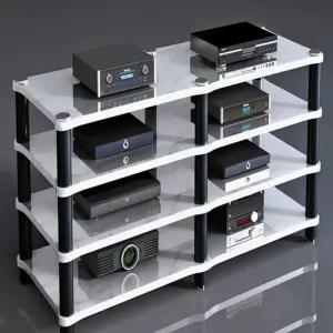 스피커스탠드 강화유리 3단 오디오선반 블랙 튼튼한