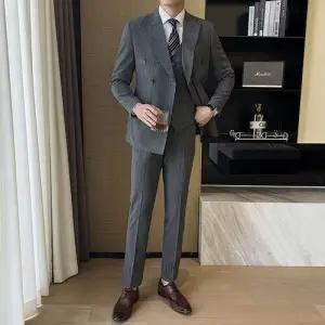 그레이 남사친 오피스룩 코트 정장세트 스트라이프 정장 드레스 쓰리피스 하객 패피1
