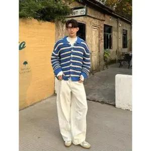 남성 니트 가을 카디건 남백 스트라이프 터틀넥 상의 스웨터 칼라넥 패피3