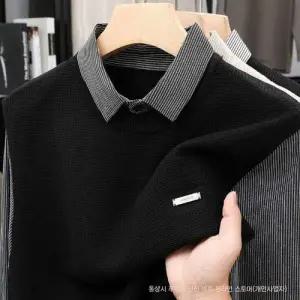 페이크 투피스 남사친 니트 캐주얼 가을 칼라넥 스트라이프 맨투맨 터틀넥 풀오버 패피3