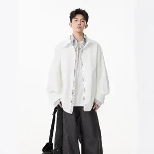 남성 블랙 가을 페이크 긴팔 스트라이프 셔츠 패피3