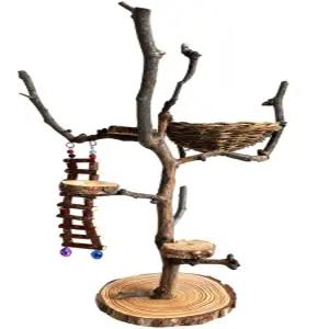 잉꼬 횟대 앵무새 놀이터 스탠드 퍼치 부착형 새장 훈련 원목 중형