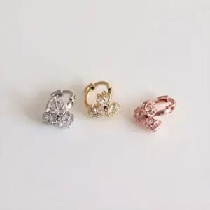 실버925 트리플 스타 큐빅 원터치 링 귀걸이 실버 심플 화려한