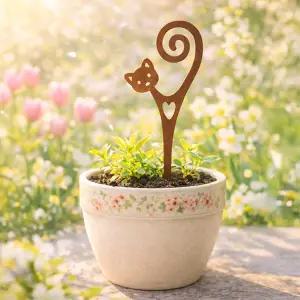 스틸데코 고양이 정원 지분 A - 실내 및 실외 화분 정원을 위한 파우더 코팅 금속 식물 픽 앤 귀여운 장식