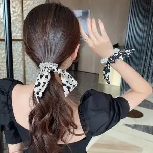 여성 리본 진주 스카프 머리끈 1P 헤어 패션 악세서리 리본헤어끈 리본머리끈 진주머리끈