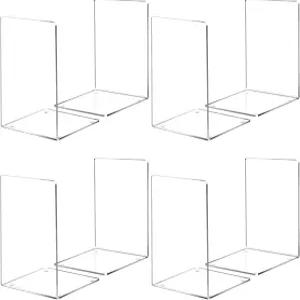 해피하피 북엔드 8개의 책꽂이용 아크릴 클리어 북 홀더 스탠드 미끄럼 방지 장식 홈 라이브러리 오피스용