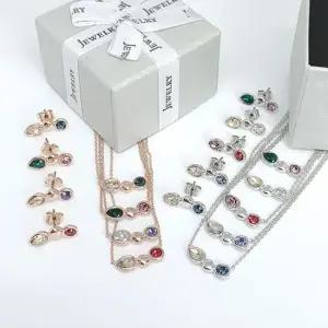 귀걸이+목걸이) 투컬러 큐빅 세트 크리스탈귀걸이 럭셔리귀걸이 블링 큐빅