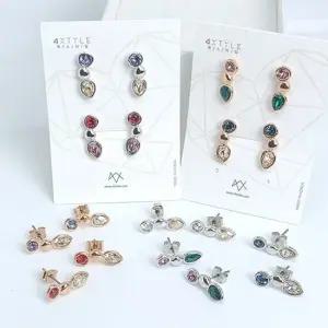 투컬러 큐빅 귀걸이 크리스탈귀걸이 럭셔리귀걸이 블링 큐빅