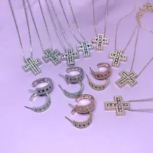 귀걸이+목걸이) 은침) 루미에르 세트 블랙 크리스탈귀걸이 럭셔리귀걸이 블링