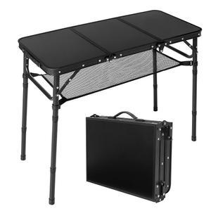 수납망이 있는 CJPWMT 접이식 캠핑 테이블, 3피트 휴대용 알루미늄 높이 조절 가능한 최대 27.3인치 야외 뒷마당 바비큐 피크닉 요리 텐트 비치 실내 침실 블랙